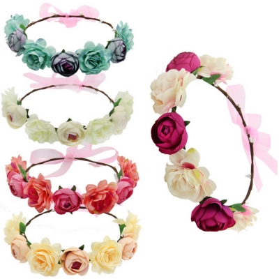 New High Quality Peony Women's Bohemian Floral Headbands Flower for Party Wedding